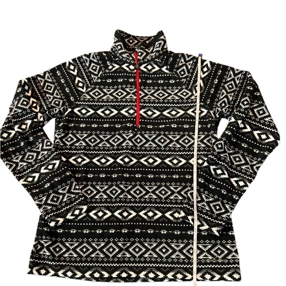 EDDIE BAUER WOMENS BLACK & WHITE NORDIC FAIR ISLES WUEST FLEECE PULLOVER SZ MED - Picture 11 of 11